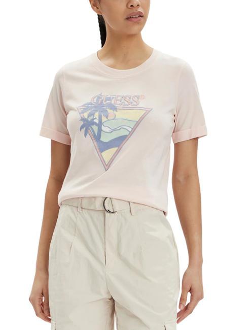 GUESS BEACH TRIANGLE Cotton T-shirt wanna be pink - T-shirt