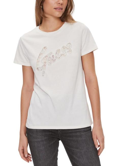 GUESS LACE Cotton T-shirt cremwhi - T-shirt