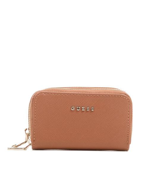 GUESS DOUBLE ZIP Saffiano print wallet COGNAC - Women’s Wallets
