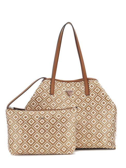 GUESS VIKKY LL Raffia tote bag with clutch COGNAC - Women’s Bags