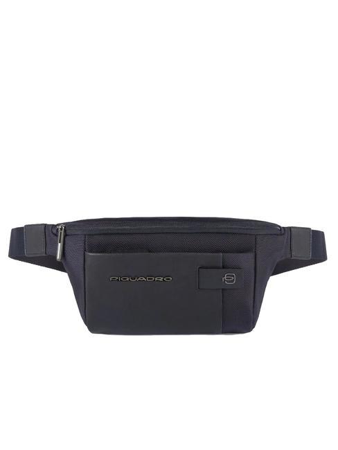 PIQUADRO BRIEF 2 Belt bag in leather and fabric blue - Hip pouches