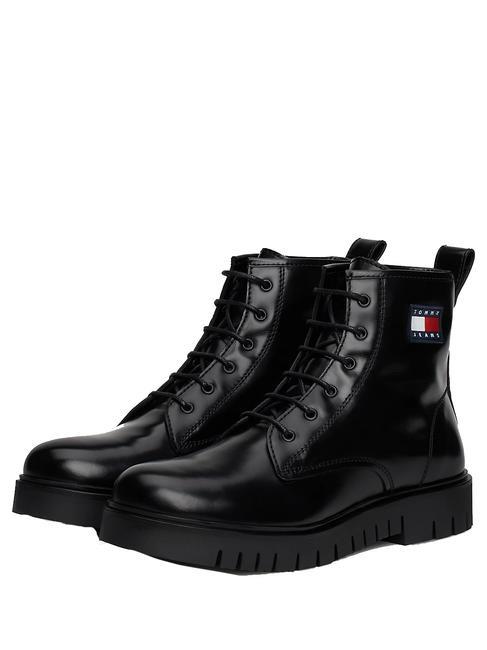 TOMMY HILFIGER TOMMY JEANS Lace Up Leather ankle boots BLACK - Women’s shoes