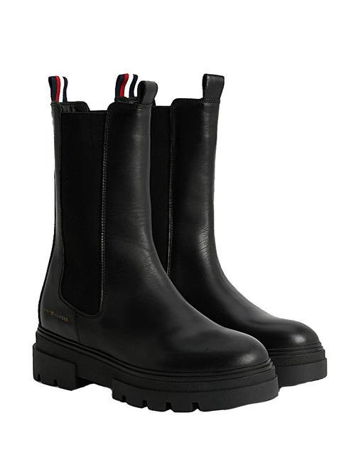 TOMMY HILFIGER MONOCHROMATIC CHELSEA High leather ankle boots BLACK - Women’s shoes