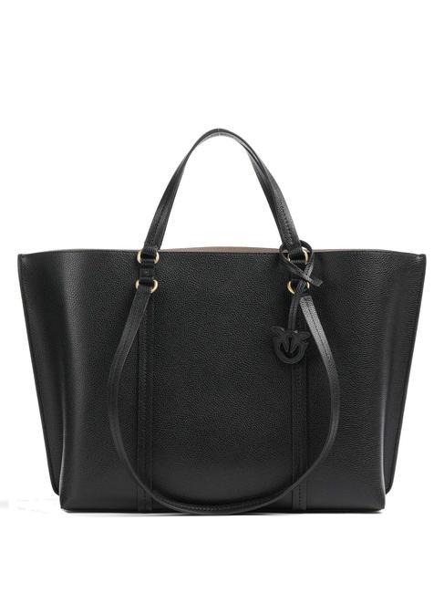 PINKO CARRIE Hand/shoulder shopper, in leather black-antique gold - Women’s Bags