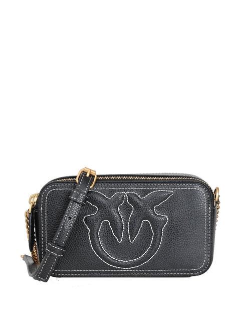 PINKO CARRIE Mini shoulder bag, in leather black-antique gold - Women’s Bags