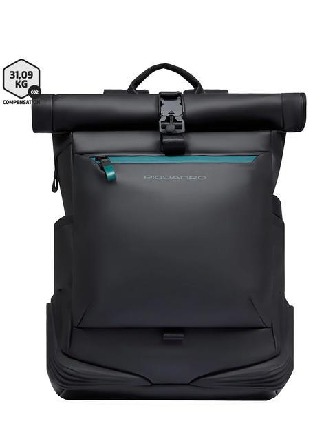 PIQUADRO CORNER SPECIALE GOMMATO Roll-top backpack for 15.6" laptop Black - Laptop backpacks