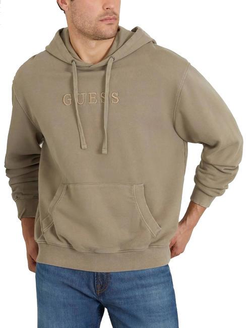 GUESS FINCH TERRY Sweatshirt oversize with pocket and hood slate taupe multi - Sweatshirts