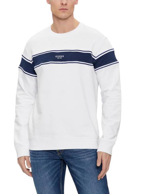 GUESS INSERTED STRIPE Cotton crewneck sweatshirt purwhite - Sweatshirts