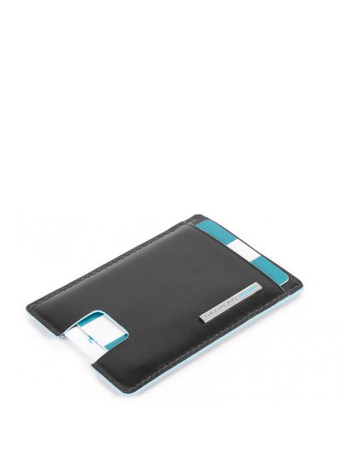PIQUADRO BLUE SQUARE  Flat leather card holder Black - Men’s Wallets