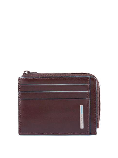 PIQUADRO BLUE SQUARE  Leather card holder, with zip MAHOGANY - Women’s Wallets