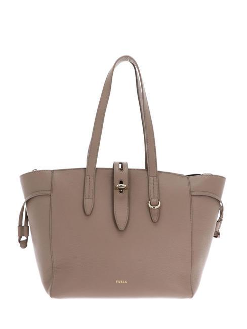 FURLA NET Medium leather shopping bag greige - Women’s Bags