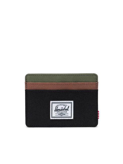 HERSCHEL CHARLIE  Flat card holder black/four leaf clover/saddle brown - Women’s Wallets