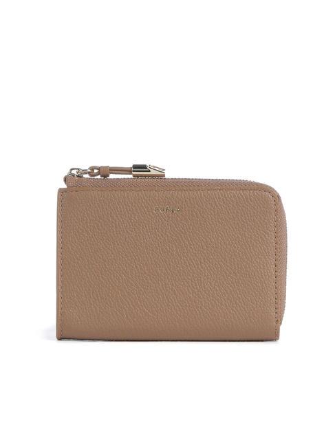 FURLA GOCCIA Leather card holder with zip desert - Women’s Wallets
