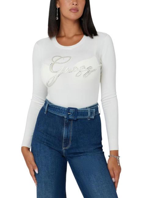 GUESS OLIVE Crewneck sweater with rhinestones cremwhi - Women's Sweaters