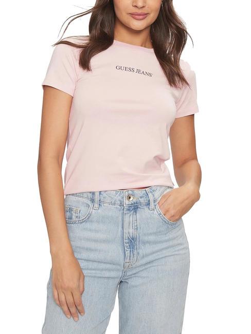 GUESS JEANS SLIM LOGO Slim-fit stretch t-shirt blush cotton - T-shirt