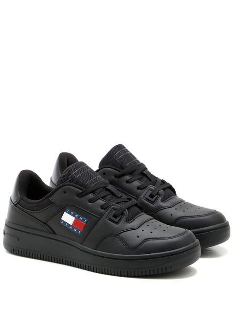 TOMMY HILFIGER TOMMY JEANS Retro Basket Essential Leather sneakers BLACK - Women’s shoes