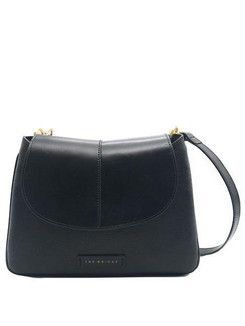 THE BRIDGE ELISABETTA Leather shoulder bag with flap Black Gold - Women’s Bags