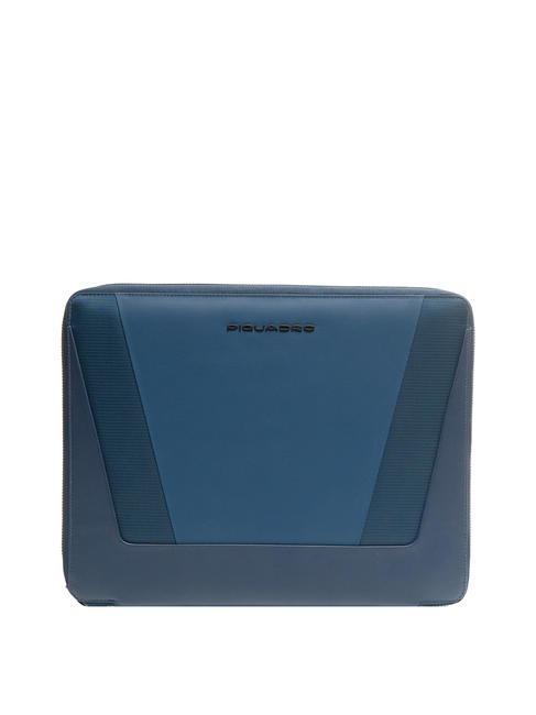 PIQUADRO WALLABY Leather and fabric clipboard blue - Tablet holder& Organizer