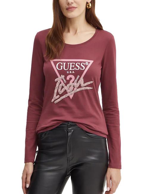 GUESS LS RN ICON  Cotton T-Shirt burgundy rose - T-shirt