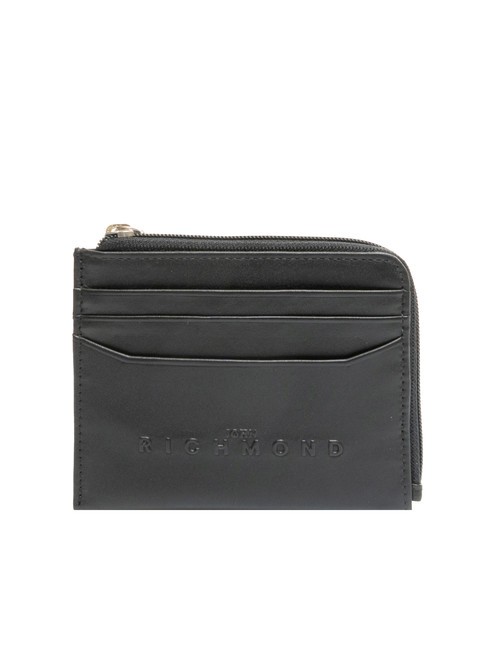 JOHN RICHMOND EMBOSSED LOGO Flat leather wallet with zip black - Men’s Wallets