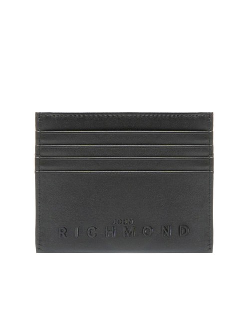 JOHN RICHMOND EMBOSSED LOGO Flat leather card holder black - Men’s Wallets