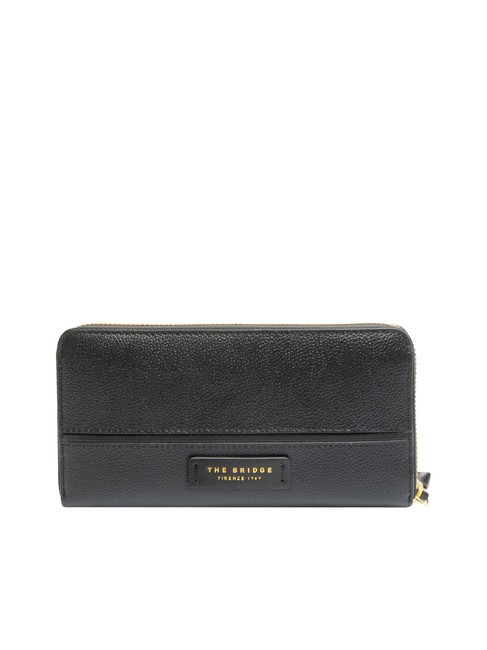 THE BRIDGE DOMITILLA Large zip around leather wallet Black Gold - Women’s Wallets