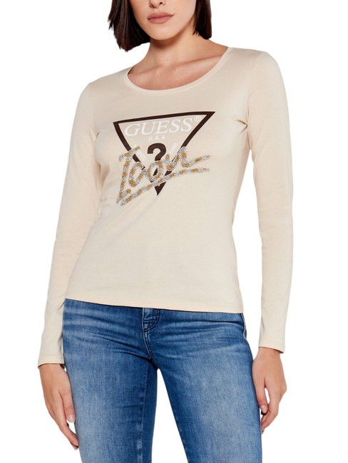 GUESS LS RN ICON  Cotton T-Shirt pearl oyster - T-shirt
