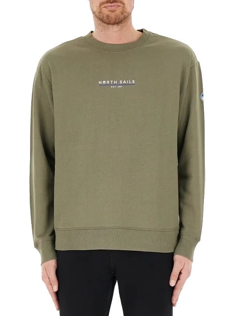 NORTH SAILS BASIC Cotton sweatshirt with logo lettering dusty olive - Sweatshirts