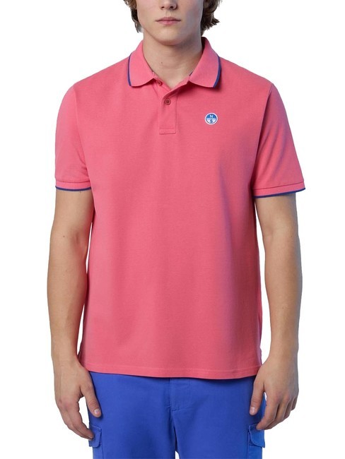NORTH SAILS COLLAR STRIPED Short-sleeved cotton polo calypso coral - Polo shirt