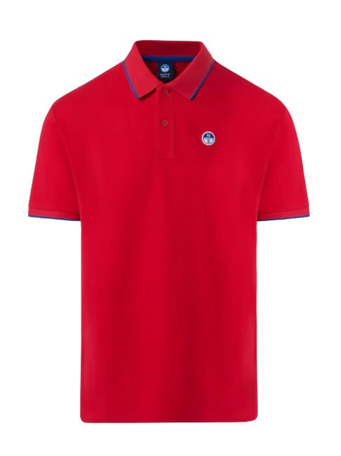 NORTH SAILS COLLAR STRIPED Short-sleeved cotton polo red - Polo shirt