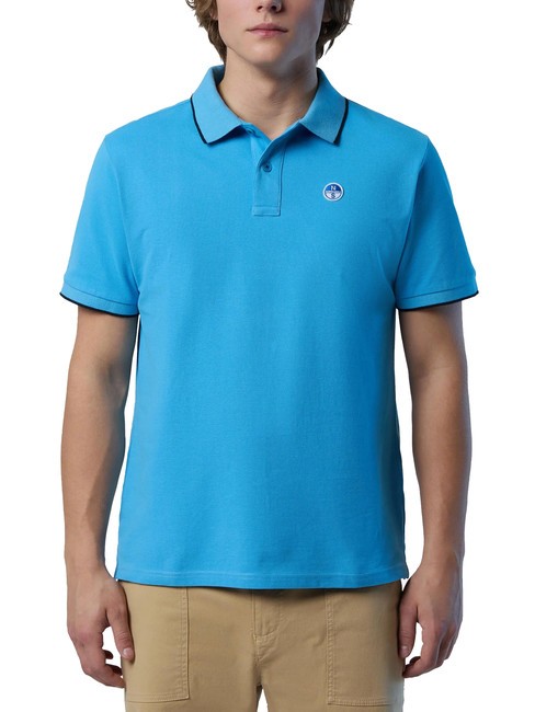 NORTH SAILS COLLAR STRIPED Short-sleeved cotton polo sky blue - Polo shirt