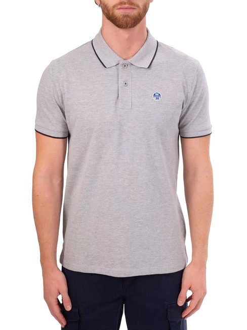 NORTH SAILS COLLAR STRIPED Short-sleeved cotton polo gray melange - Polo shirt