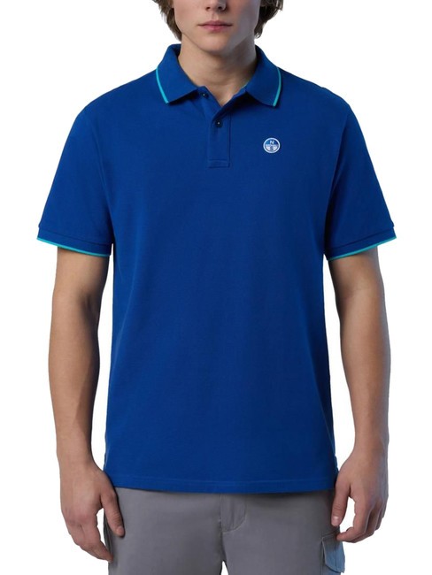 NORTH SAILS COLLAR STRIPED Short-sleeved cotton polo ocean blue - Polo shirt