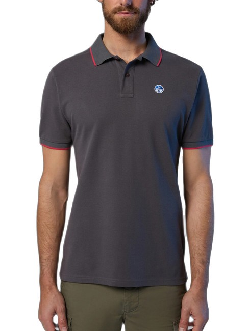 NORTH SAILS COLLAR STRIPED Short-sleeved cotton polo iron grey - Polo shirt