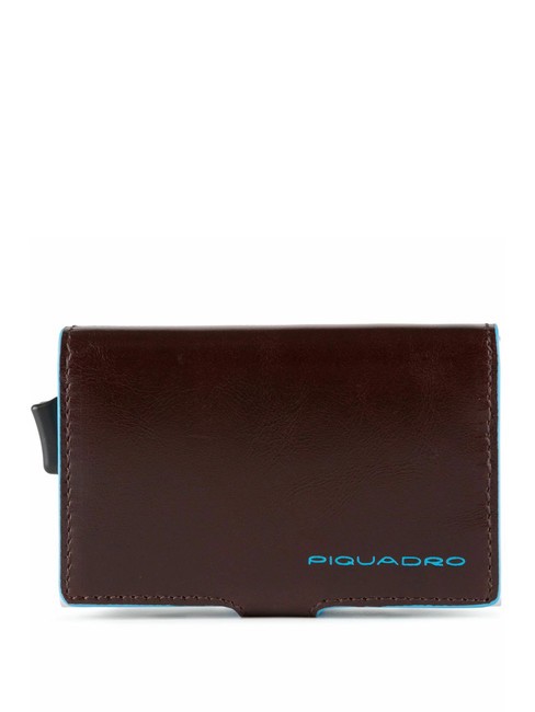 PIQUADRO BLUE SQUARE Leather and metal card holder MAHOGANY - Men’s Wallets