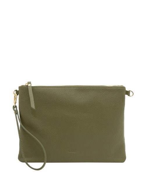 LESAC CLAUDIA Dollar leather clutch bag with shoulder strap olive - Women’s Bags