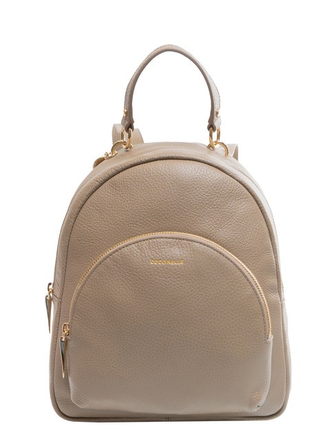 COCCINELLE ALPHA Round leather backpack with pocket warm taupe - Women’s Bags