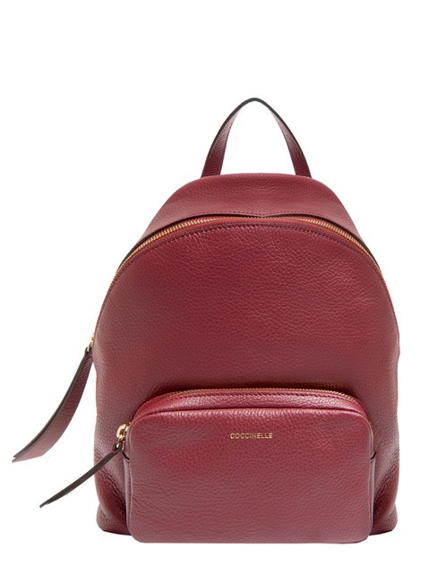 COCCINELLE JEN Round leather backpack with pocket garnet red - Women’s Bags