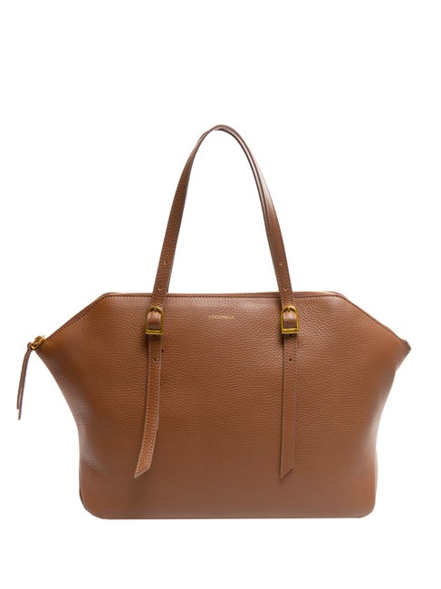 COCCINELLE CHERRY Hammered leather shoulder shopping bag BRULE - Women’s Bags