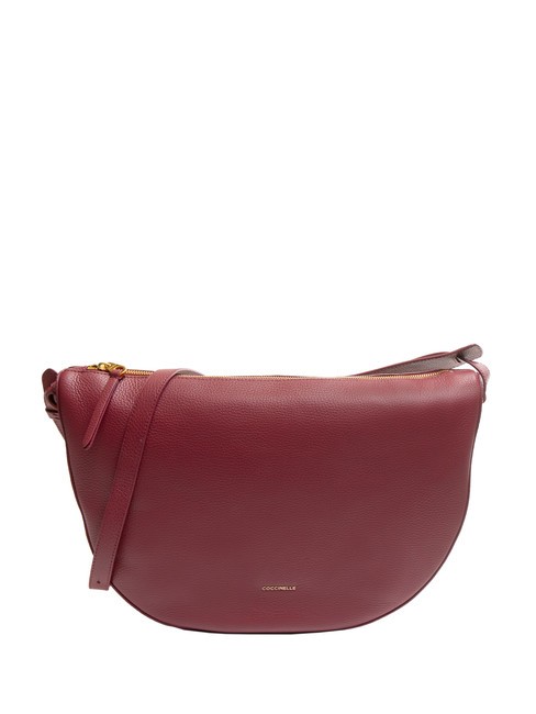 COCCINELLE LEA Hammered leather crescent shoulder bag garnet red - Women’s Bags