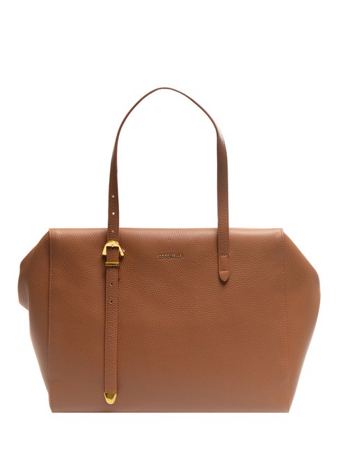 COCCINELLE GLEEN Hammered leather shoulder bag BRULE - Women’s Bags