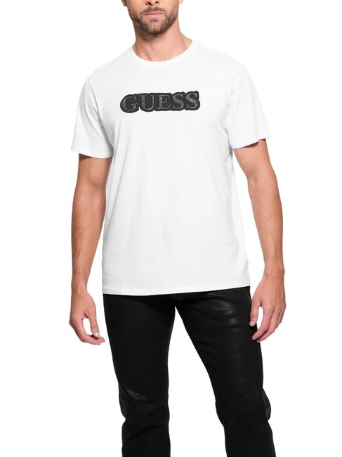 GUESS EMBELLISHED LOGO  Cotton T-Shirt purwhite - T-shirt