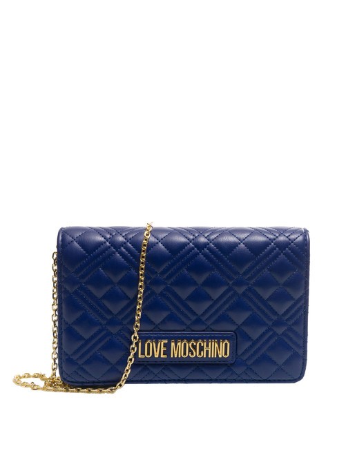 LOVE MOSCHINO QUILTED Quilted clutch bag with metal sling blue - Women’s Bags