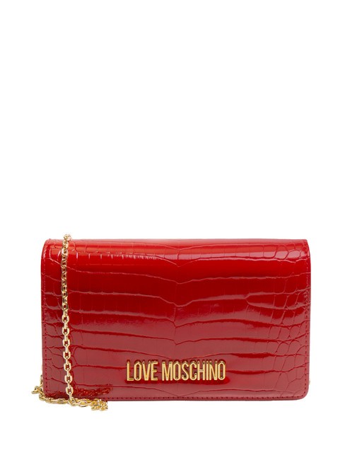 LOVE MOSCHINO SHINY CROCO Clutch with metal shoulder strap RED - Women’s Bags