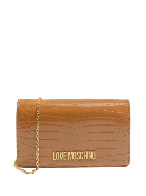 LOVE MOSCHINO SHINY CROCO Clutch with metal shoulder strap walnuts - Women’s Bags