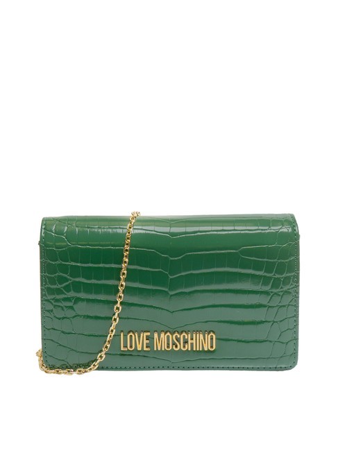 LOVE MOSCHINO SHINY CROCO Clutch with metal shoulder strap green - Women’s Bags