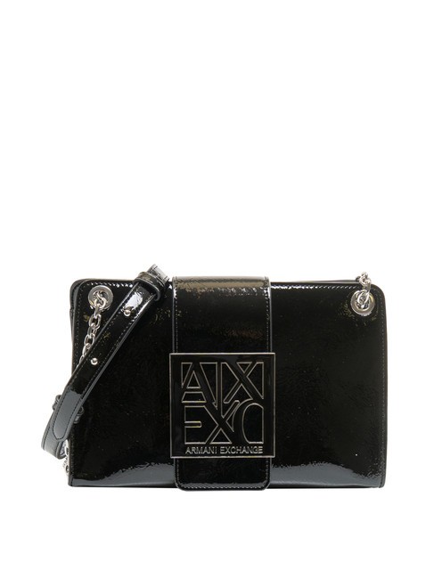 ARMANI EXCHANGE BUCKLE LOGO Small shiny shoulder bag Black - Women’s Bags