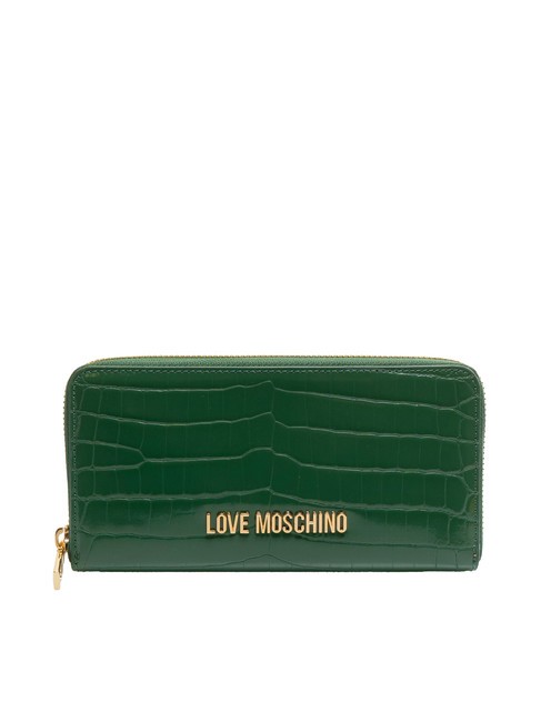 LOVE MOSCHINO SHINY CROCO Large zip around wallet green - Women’s Wallets