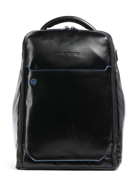PIQUADRO BLUE SQUARE Leather backpack, 14" laptop holder Black - Laptop backpacks