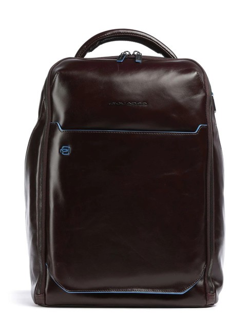 PIQUADRO BLUE SQUARE Leather backpack, 14" laptop holder MAHOGANY - Laptop backpacks
